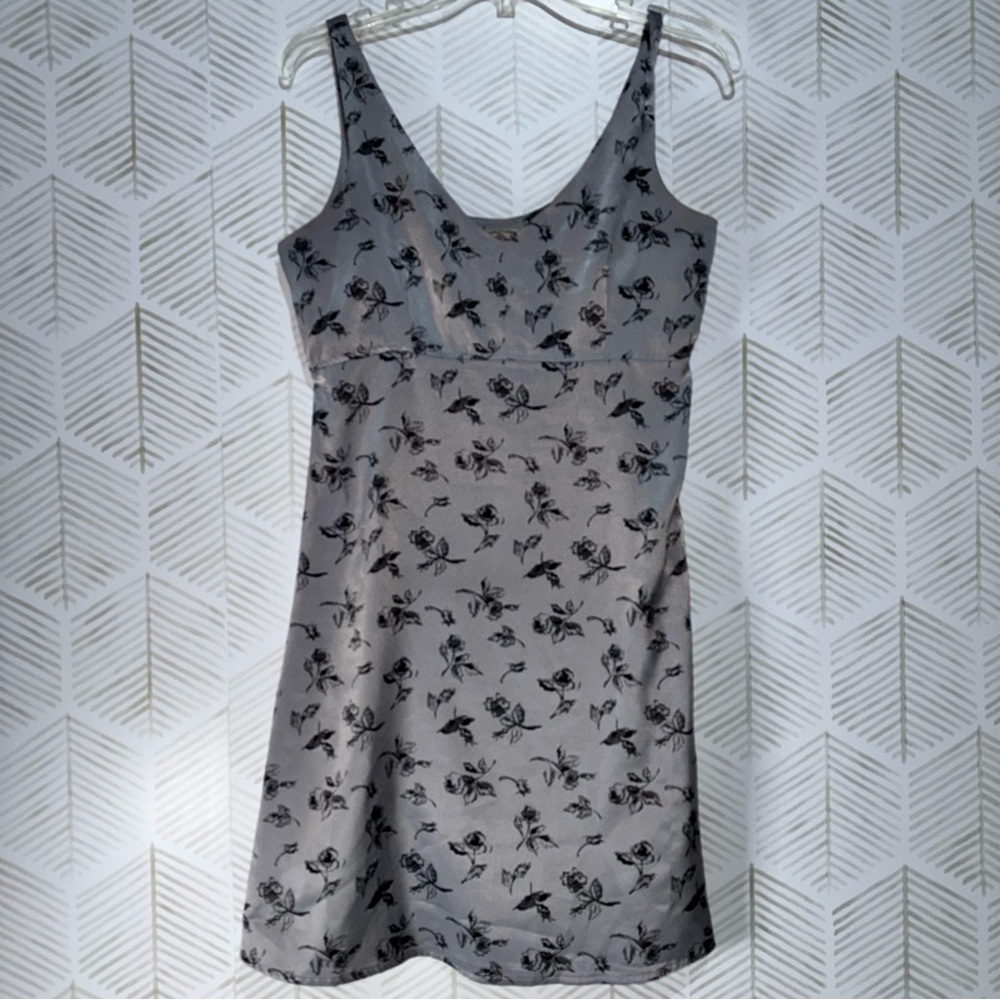 VTG American Eagle Babydoll Slip Dress Floral Gray Silver Black Y2K‎